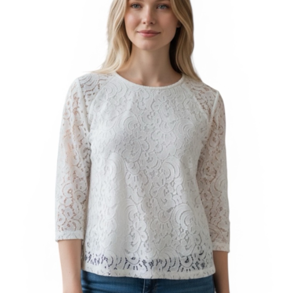 Rafaella Lacy White Top Three Quarter Sleeve Blouse Size 1X